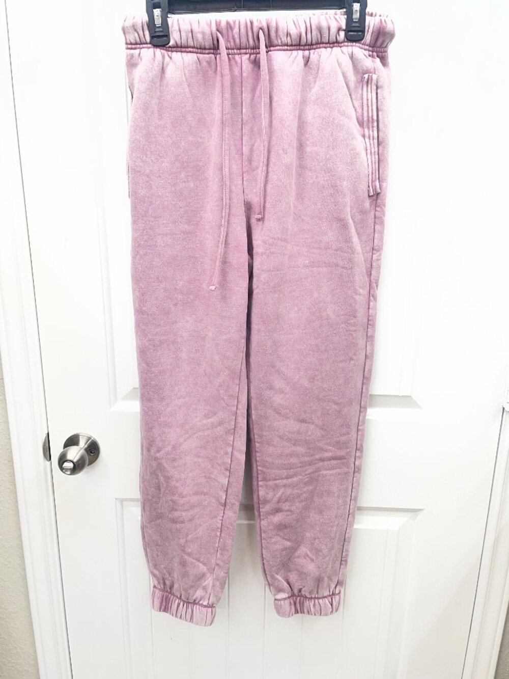 Zenana Acid Wash Fleece Jogger Sweatpants w/ Pockets in Light Rose LARGE - Picture 2 of 5